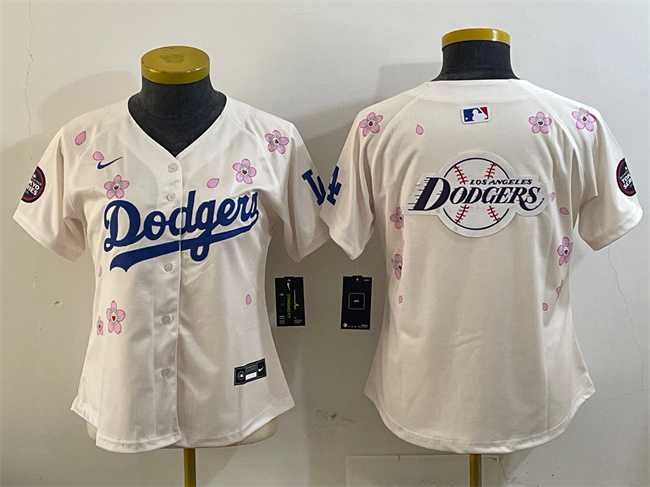 Womens Los Angeles Dodgers Team Big Logo Cream 2025 Tokyo Series Limited Stitched Jersey->mlb womens jerseys->MLB Jersey